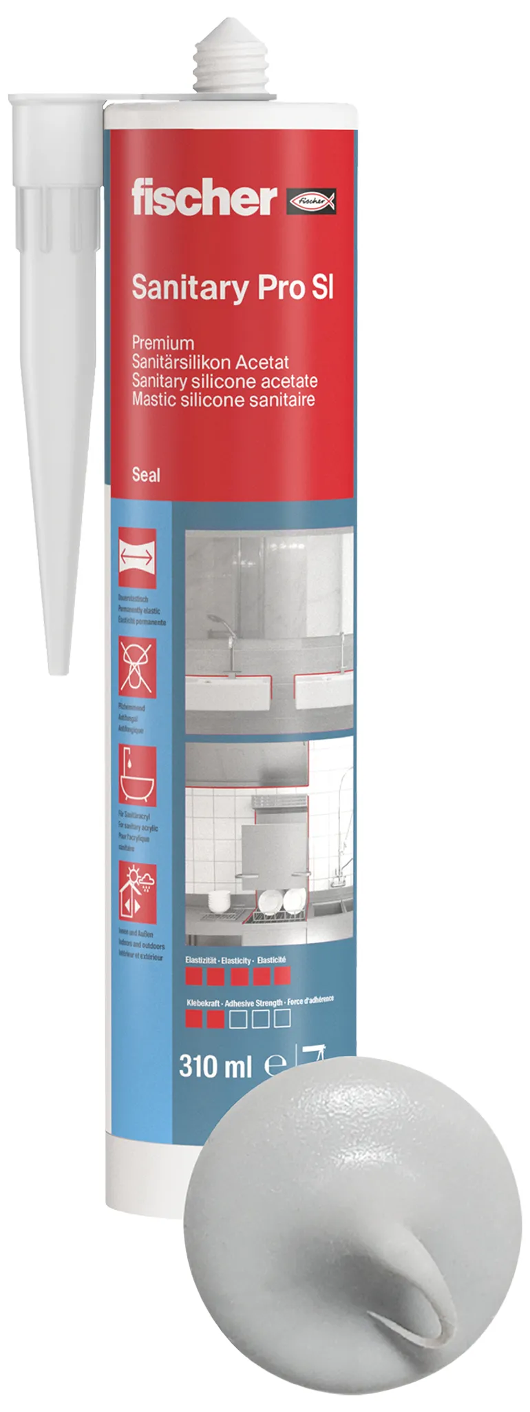 fischer Sanitärsilikon Sanitary Pro SI (DSSA) grau 310 ml