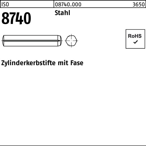 Zylinderkerbstift ISO 8740 Fasen 6x 32 Stahl 100 Stück