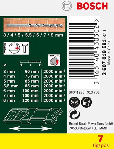 Bosch Steinbohrer-Set Mini-X-Line 7-tlg.D.3/4/5/5,5/6/7/8mm Hartmetallbestückt