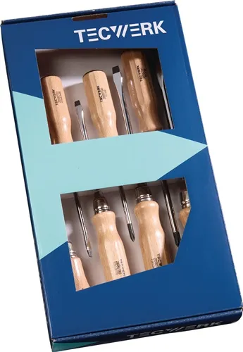 Schraubendrehersatz 7-tlg.Schlitz/PH/Aufreiber Holzgr.Rundklinge m.6-Kt-Ansatz