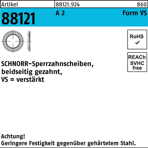 Sperrzahnscheibe R 88121 beids.gez. VS 20x30x2 A 2 250 Stück SCHNORR
