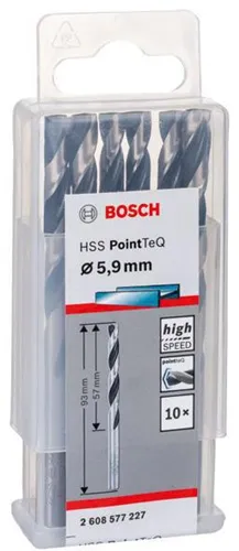 Bosch Metallspiralbohrer PointTeQ DIN388 Arbeits-L.57mm D.5,9mm Typ N 10St.