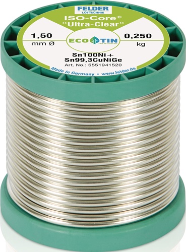 Lötdraht ISO-Core® UltraClear 1,5mm 250g Sn100Ni+ FELDER