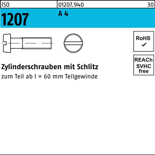 Zylinderschraube ISO 1207 Schlitz M10x 40 A 4 50 Stück