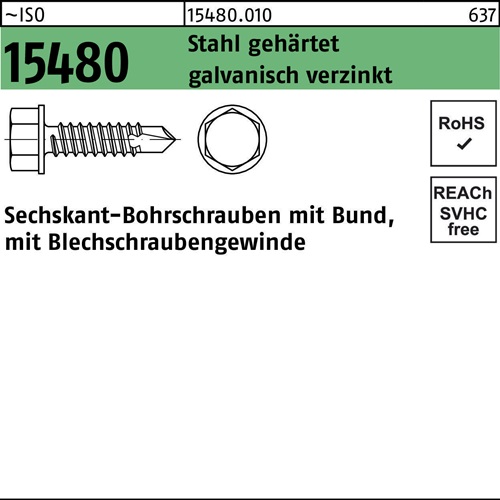 Sechskantbohrschraube ISO 15480 Bund ST 3,9x25 Stahl gehärtet galv.verz. 1000St.