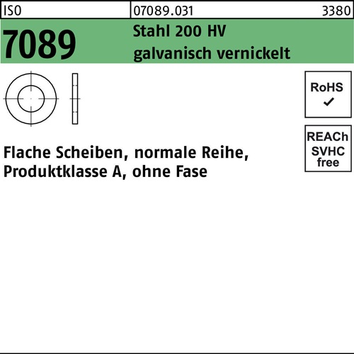 Unterlegscheibe ISO 7089 o.Fase 3 Stahl 200 HV galv. vernickelt 1000 Stück