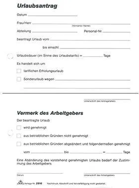 RNK Urlaubsantrag 2916 DIN A5 sd Block 2x40Blatt