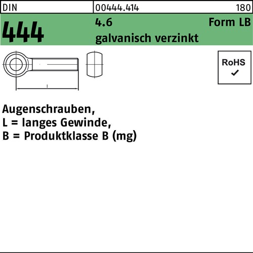 Augenschraube DIN 444 FormLB LBM 8x 80 4.6 galv.verz. 25 Stück