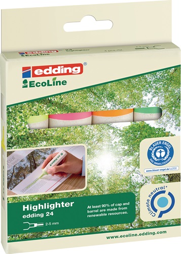 Textmarker 24 EcoLine Neonfarben gelb /orange/rosa/hellgrün Strich-B.2-5mm