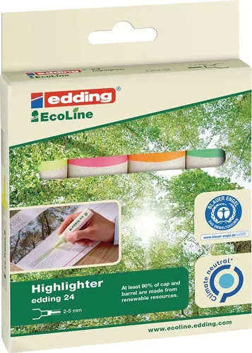 Textmarker 24 EcoLine Neonfarben gelb /orange/rosa/hellgrün Strich-B.2-5mm