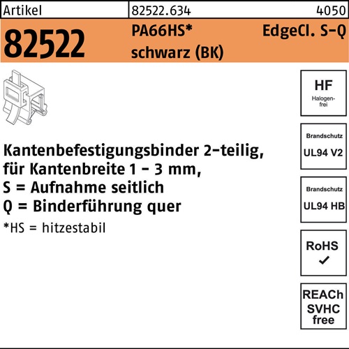Befestigungsbinder R 82522 Edgeclip 3,6x150/33 PA66HS sw 500St. HELLERMANNTYTON