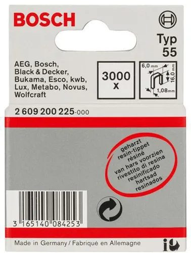 Bosch Schmalrückenklammer Typ 55 B.6mm Dicke 1,08mm L.16mm geharzt 3000er Pack