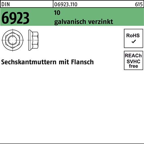 Sechskantmutter DIN 6923 Flansch M16 10 galv.verz. 50 Stück