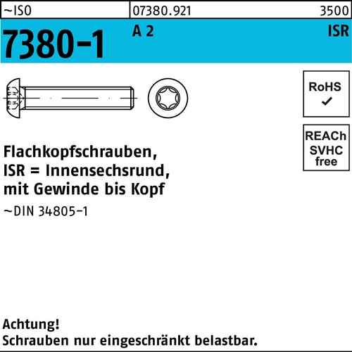 Flachkopfschraube ISO 7380-1 ISR VG M4x 6-T20 A 2 500 Stück