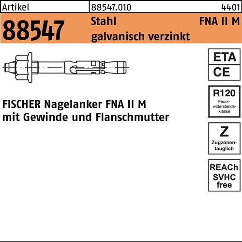 Nagelanker R 88547 Gewinde FNAII 6x30M6/5 Stahl galv.verz. 100St. FISCHER