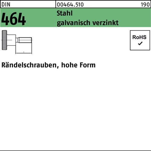 Rändelschraube DIN 464 hohe FormM3x 6 Stahl galv.verz. 50 Stück