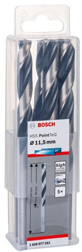 Bosch Metallspiralbohrer PointTeQ DIN388 Arbeits-L.94mm D.11,5mm Typ N 5St.