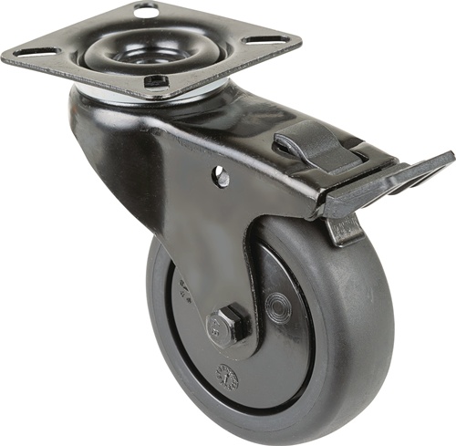 Lenkrolle m.Festst.D.75mm Trgf.75kg m.Platte m.Festst.Gum.schwarz BS ROLLEN