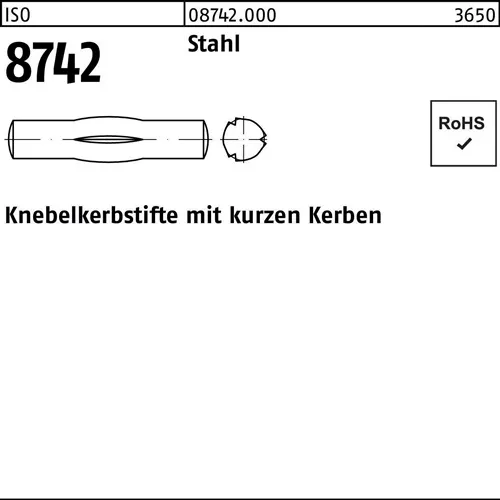 Knebelkerbstift ISO 8742 kurzen Kerben 6x 20 Stahl 100 Stück
