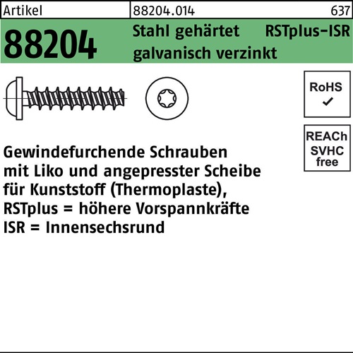 Gewindefurchendeschraube R 88204 Liko ISR 2,5x8-T8 Stahl geh.galv.verz. 1000St.