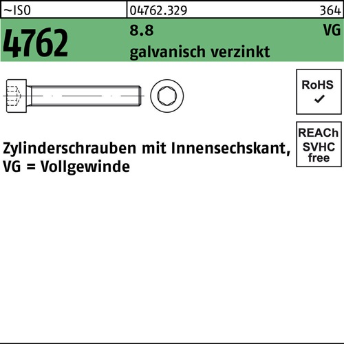Zylinderschraube ISO 4762 Innen-6kt VG M12x60 8.8 galv.verz. 100St.