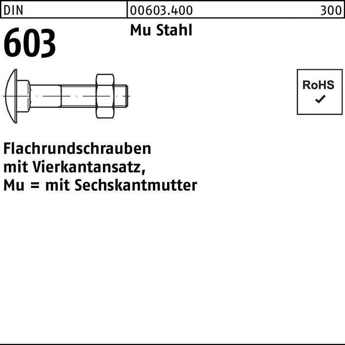 Flachrundschraube DIN 603 Vierkantansatz/6-ktmutter M20x80 Mu Stahl 4.6 25St.