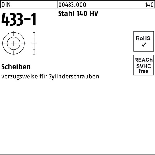 Scheibe DIN 433-1 5,3x 9x1 Stahl 140 HV 500 Stück