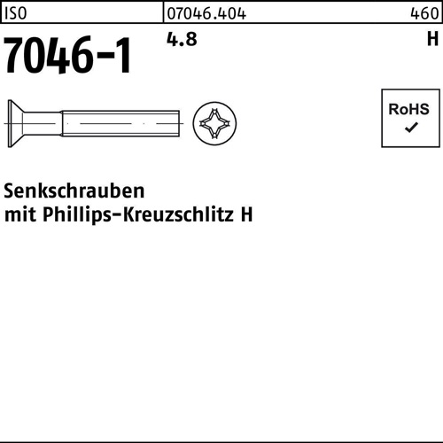 Senkschraube ISO 7046-1 PH M6x 30-H 4.8 200 Stück