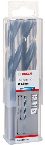 Bosch Metallspiralbohrer PointTeQ DIN388 Arbeits-L.101mm D.13mm Typ N 5St.