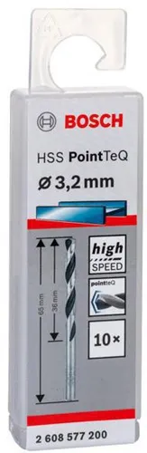 Bosch Metallspiralbohrer PointTeQ DIN388 Arbeits-L.36mm D.3,2mm Typ N 10St.