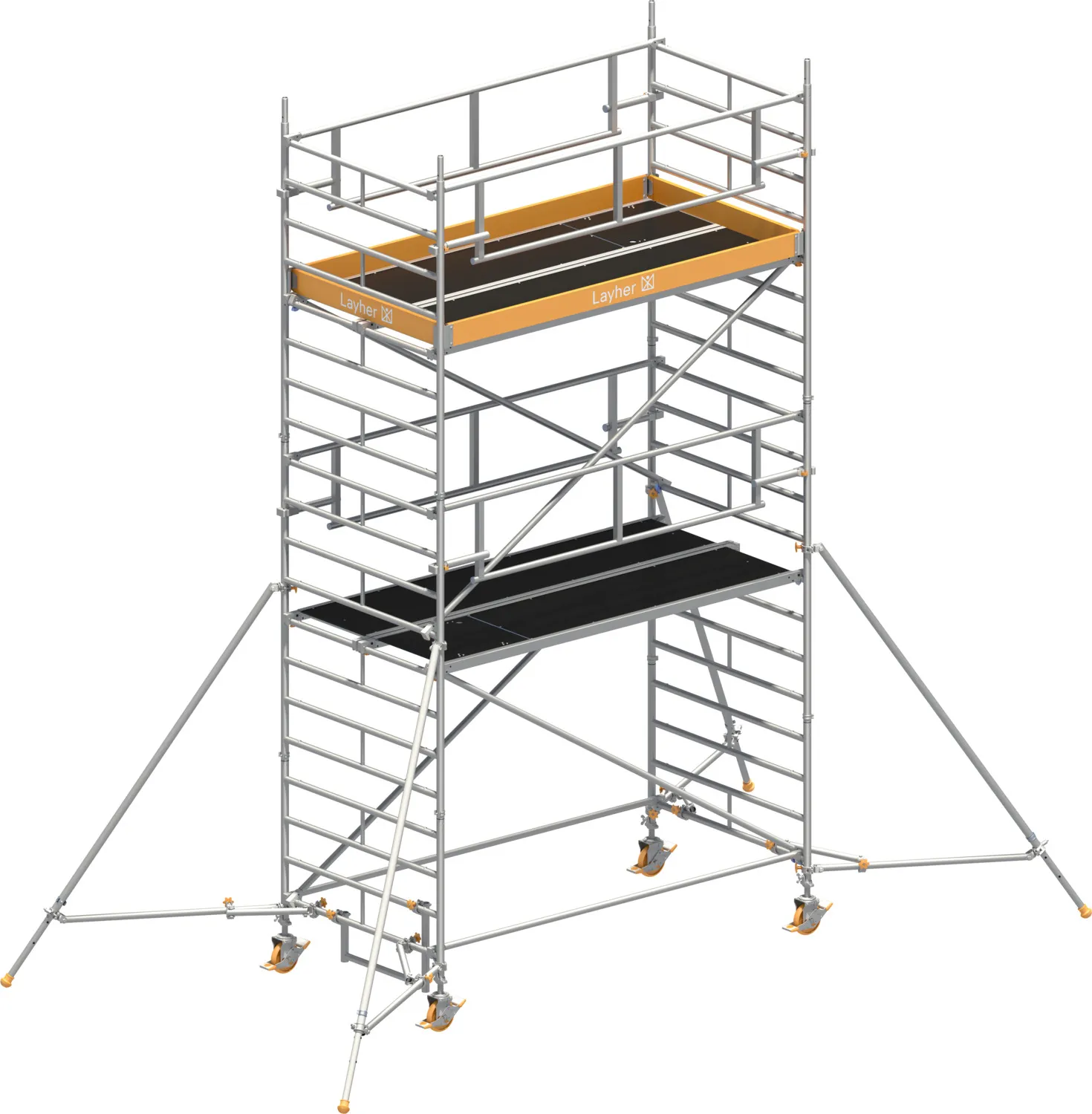 Layher Fahrgerüst Uni Breit P2 SAFETY PLUS mit Doppelgeländer und Gerüststützen Typ: 1422124 | SH: 4,2 m / AH: 6,20 m