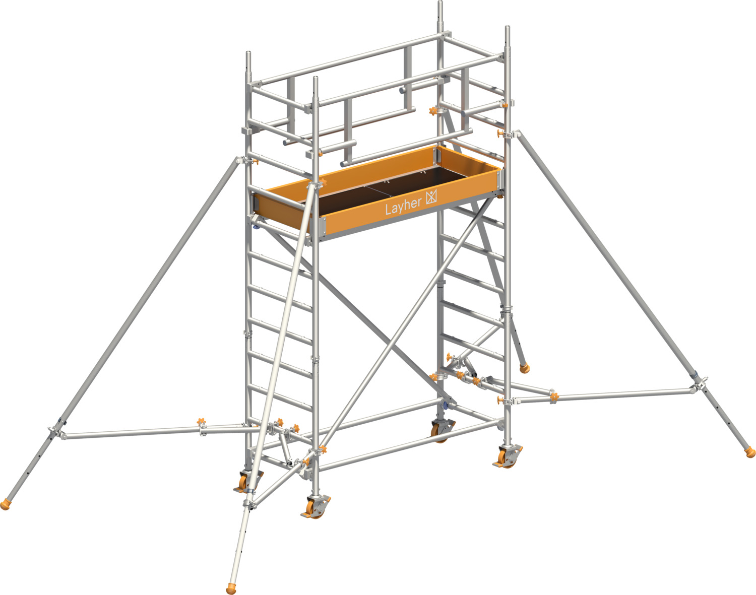 Layher Fahrgerüst Uni Leicht P2 SAFETY PLUS mit Doppelgeländer und Gerüststützen