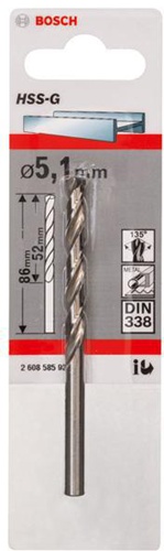 Bosch Metallbohrer HSS-G DIN338 Arbeits-L.52mm D.5,1mm L.86mm