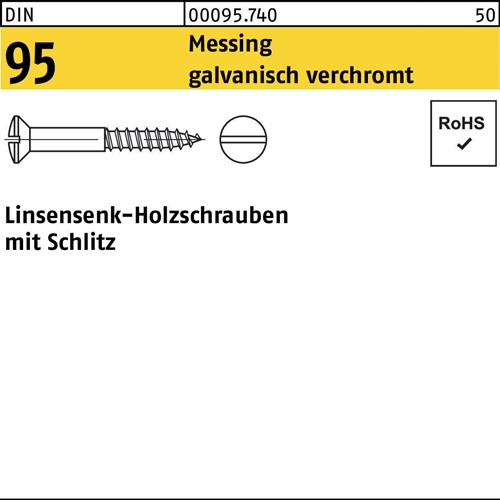Holzschraube DIN 95 LIKO Schlitz 6x30 Messing galv. verchromt 200St.