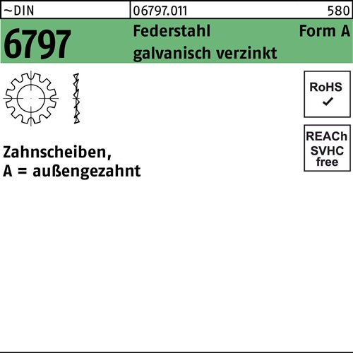 Zahnscheibe DIN 6797 FormA außengezahnt A 17 Federstahl galv.verz. 500St.