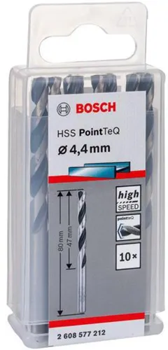 Bosch Metallspiralbohrer PointTeQ DIN388 Arbeits-L.47mm D.4,4mm Typ N 10St.
