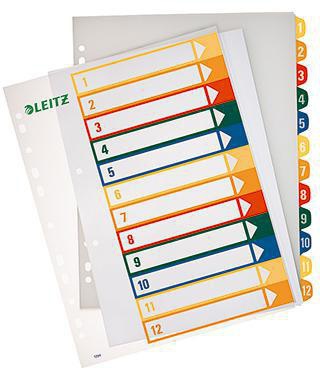 Leitz Register 12940000 DIN A4 1-12 volle Höhe PP farbig/transparent