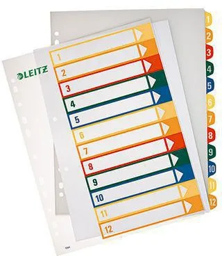 Leitz Register 12940000 DIN A4 1-12 volle Höhe PP farbig/transparent