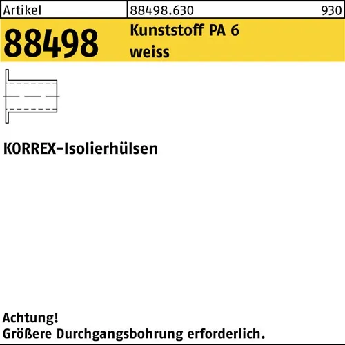 Isolierhülse R 88498 KORREX M10x 10 Polyamid 6 weiß 100 Stück DUBO
