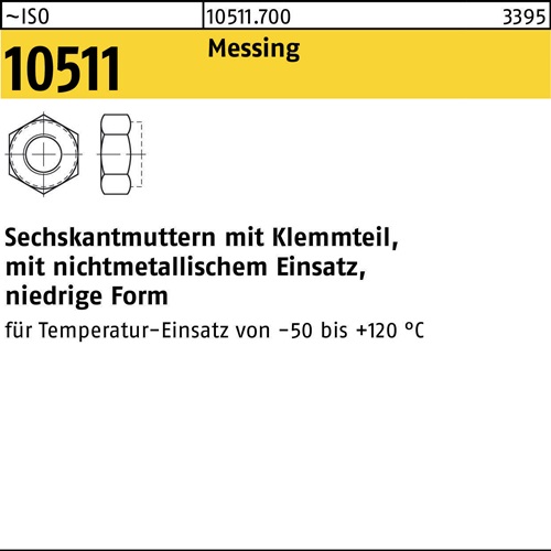 Sechskantmutter ISO 10511 Klemmteil M8 Messing 100 Stück