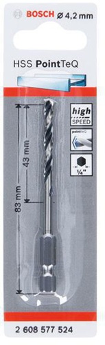 Bosch Spiralbohrer PoinTeQ DIN338 Arbeits-L.43mm D.4,2mm L.83mm HSS Typ N