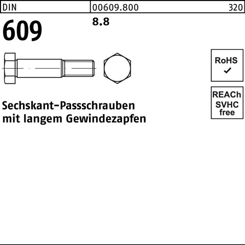 Sechskantpassschraube DIN 609 m.langem Gewindezapfen M 24 x 65 8.8 10 Stück