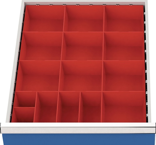 Schubladenunterteilungsmaterial Front-H.75-100mm 15 Kleinteilekästen