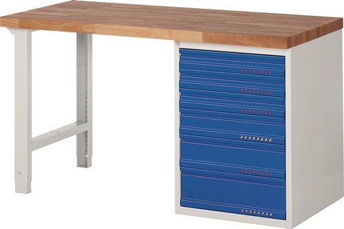 TECWERK Werkbank Ser.BK 650 B1500xT700xH840mm Buche lichtgrau/blau 6 Schubl.