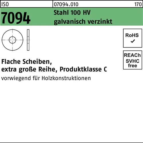 Unterlegscheibe ISO 7094 16 Stahl 100 HV galv.verz. 50 Stück