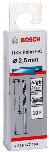 Bosch Metallspiralbohrer PointTeQ DIN388 Arbeits-L.30mm D.2,5mm Typ N 10St.