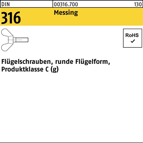 Flügelschraube DIN 316 M6x 20 Messing 100 Stück