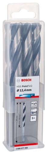 Bosch Metallspiralbohrer PointTeQ DIN388 Arbeits-L.101mm D.12,4mm Typ N 5St.