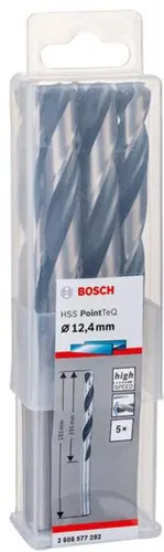 Bosch Metallspiralbohrer PointTeQ DIN388 Arbeits-L.101mm D.12,4mm Typ N 5St.