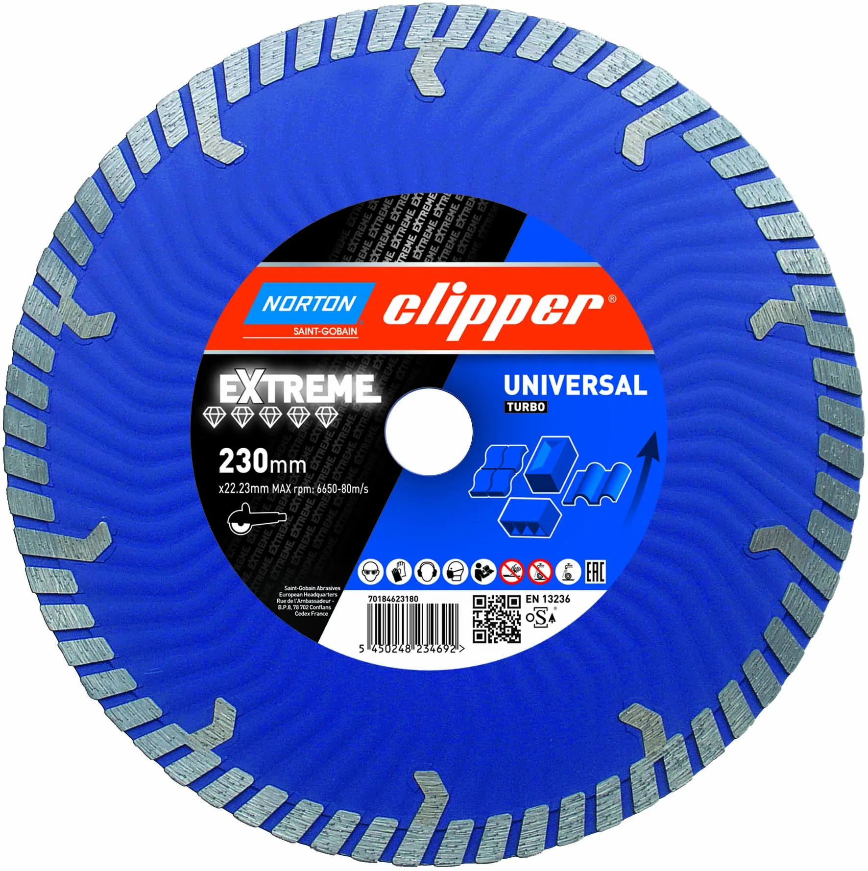 Norton Clipper Diamanttrennscheibe Extreme Universal Turbo - 230  x  70/22,23 + Flange mm